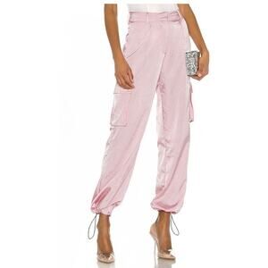 Superdown Seleste Drawstring Satin Pants Joggers NWT Sz Small Pink Silky Cargo